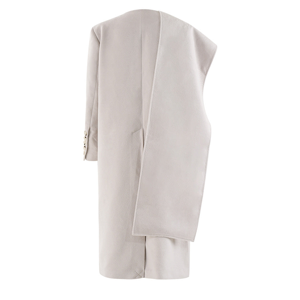 asymmetric wrap midi coat with cape shoulder – IVORYA