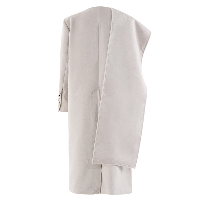 asymmetric wrap midi coat with cape shoulder – IVORYA