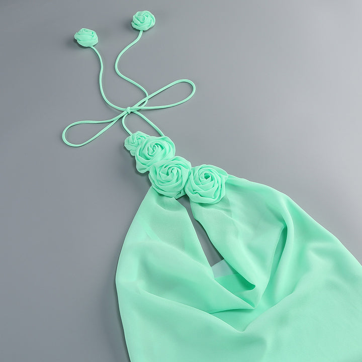 halter neck draped gown with floral detail – AMARAWTI