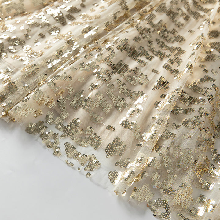 فستان ميدي من الدانتيل والترتر بأكمام منفوشة – أوريليا