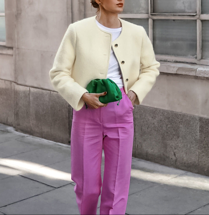 cropped wool jacket with round neckline – CELINE