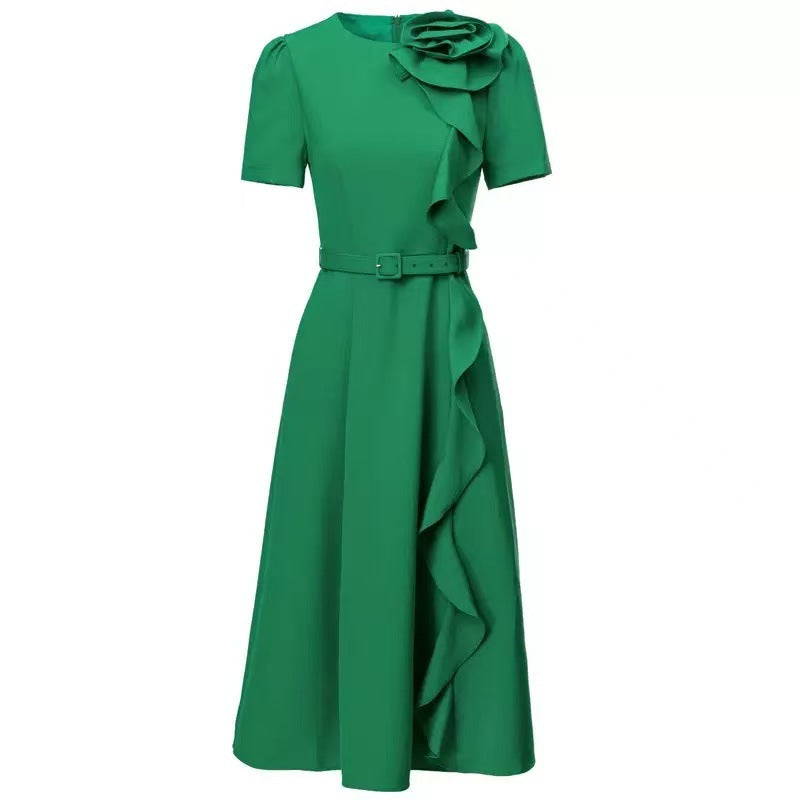 طقم مكون من بلوزة قصيرة وتنورة طويلة من الدانتيل الزهري - أزرق سماوي