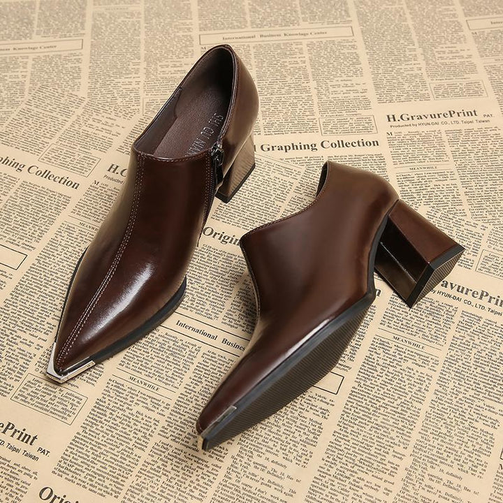 pointed block heel shoes with metal toe detail – NORARMA