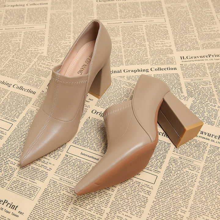 pointed toe block heel pumps with clean stitch detail – VERAZKI