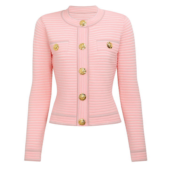 striped knit jacket with gold buttons – AURELIADI