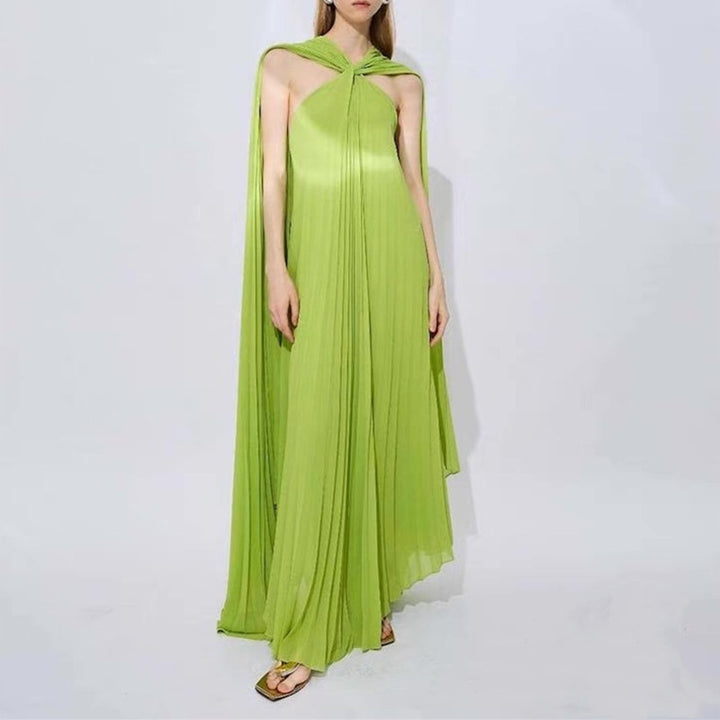 Plissiertes Oberteil mit ausgestellten Ärmeln und Maxirock-Set mit Taillengürtel – Rosiny 