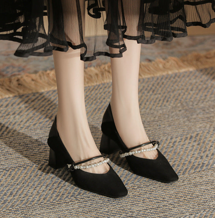 block heel pumps with pearl strap detail – NERINANDA