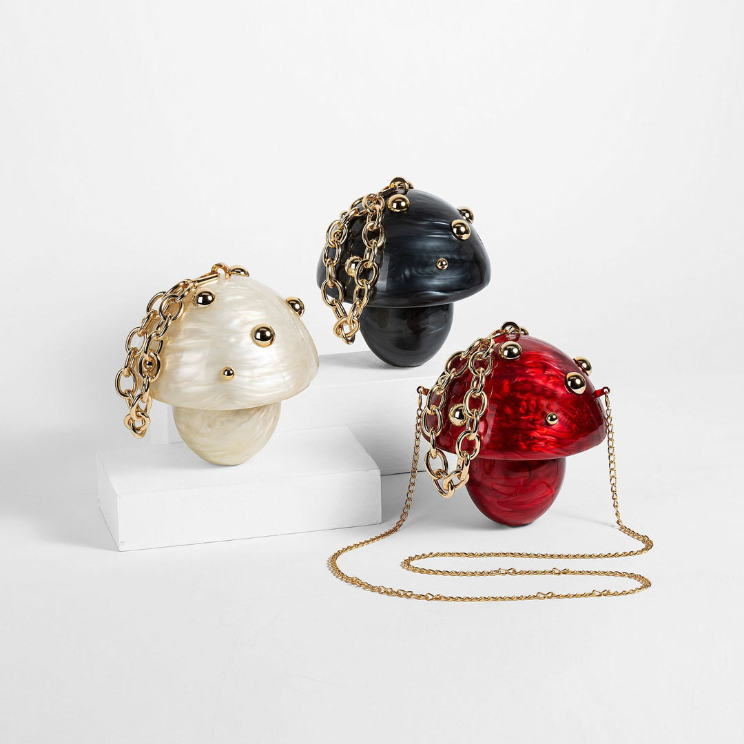 sculpted mushroom resin clutch with gold chain – FUNGI