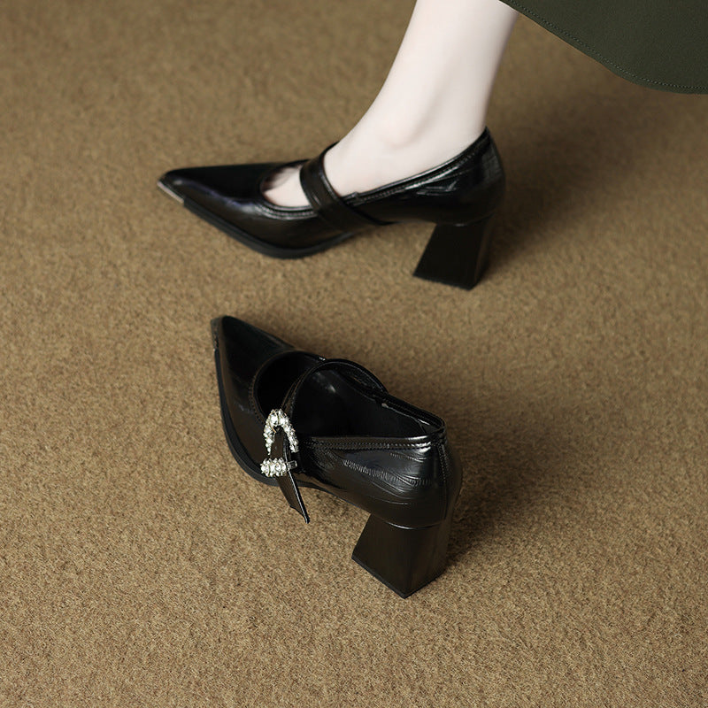 pointed-toe block heels with crystal buckle - VIVIANDA