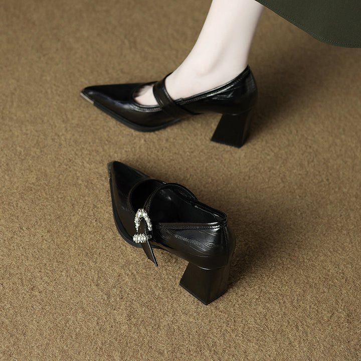 pointed-toe block heels with crystal buckle - VIVIANDA