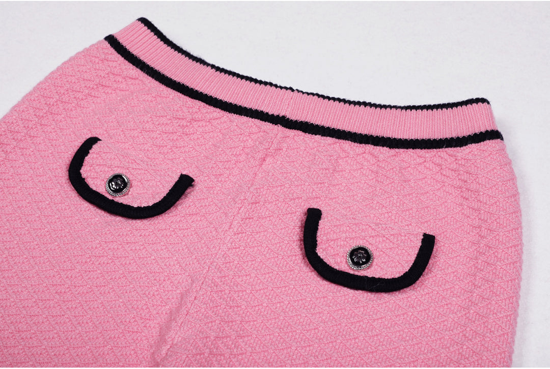 two-piece knit set with contrast trim and button details – CAMILLER