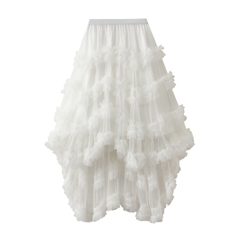 tiered ruffle mesh skirt with high-low hem – AURORA