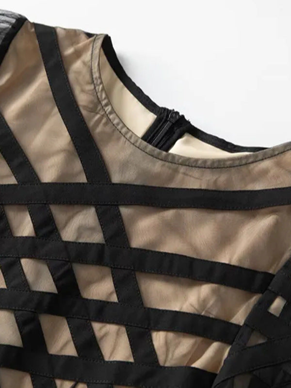 فستان ميدي بشريط شبكي وحافة حورية البحر – أستريد