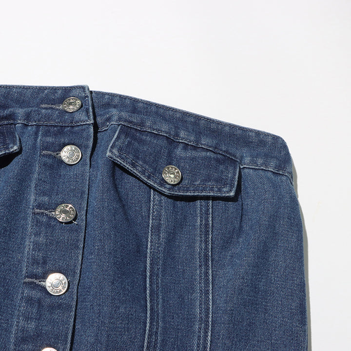 فستان ماكسي جينز بدون حمالات مع جيوب واسعة – رايلي