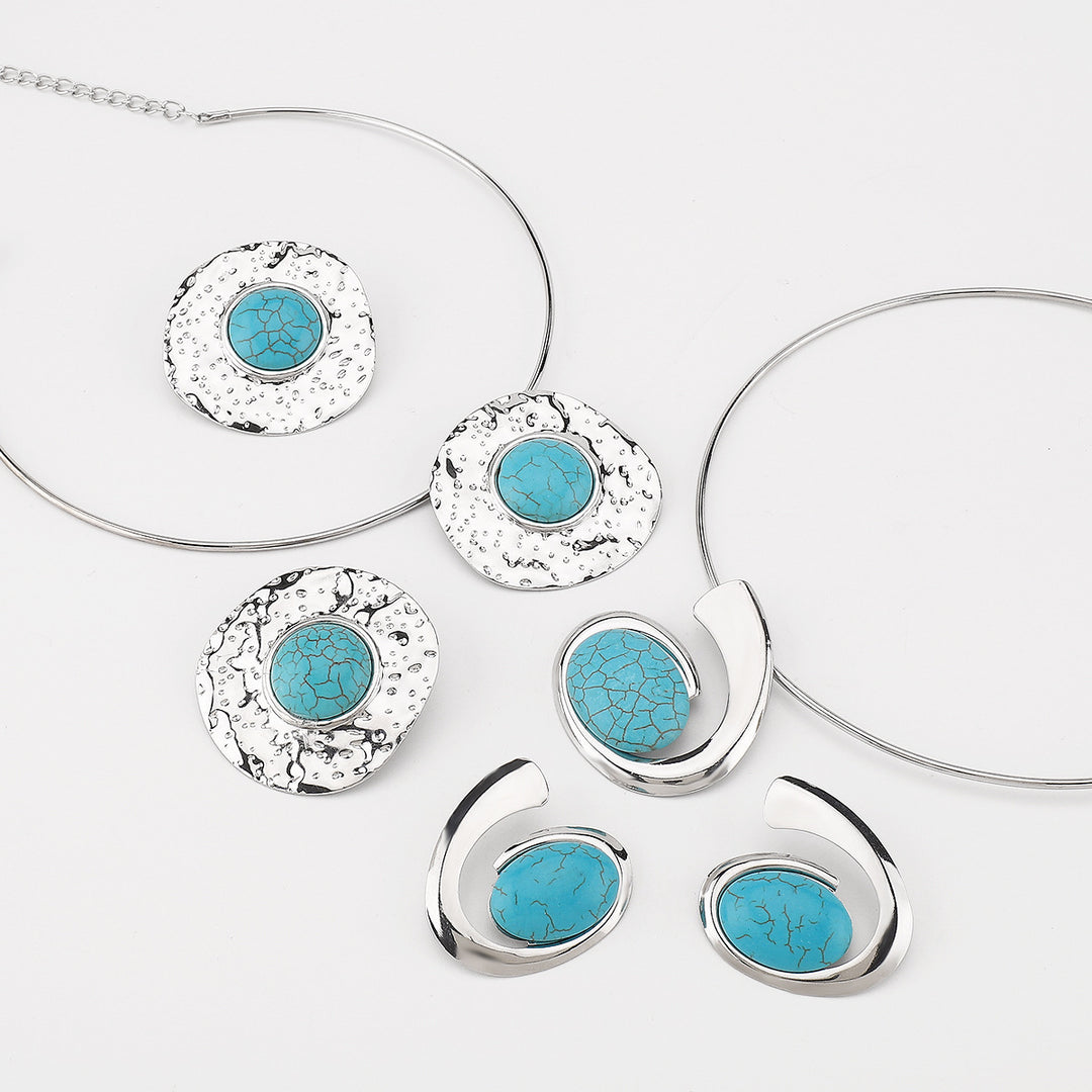 silver-tone necklace and earrings set with turquoise stone accents - NAYLAZI