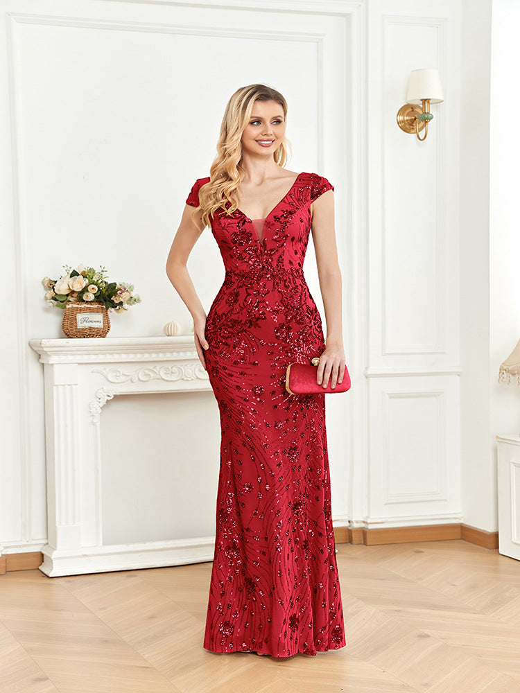 cap-sleeve sequin mermaid gown – RUBINA
