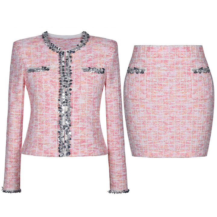 褶皱喇叭袖上衣和高腰裙套装，配腰带 – Rosiny 