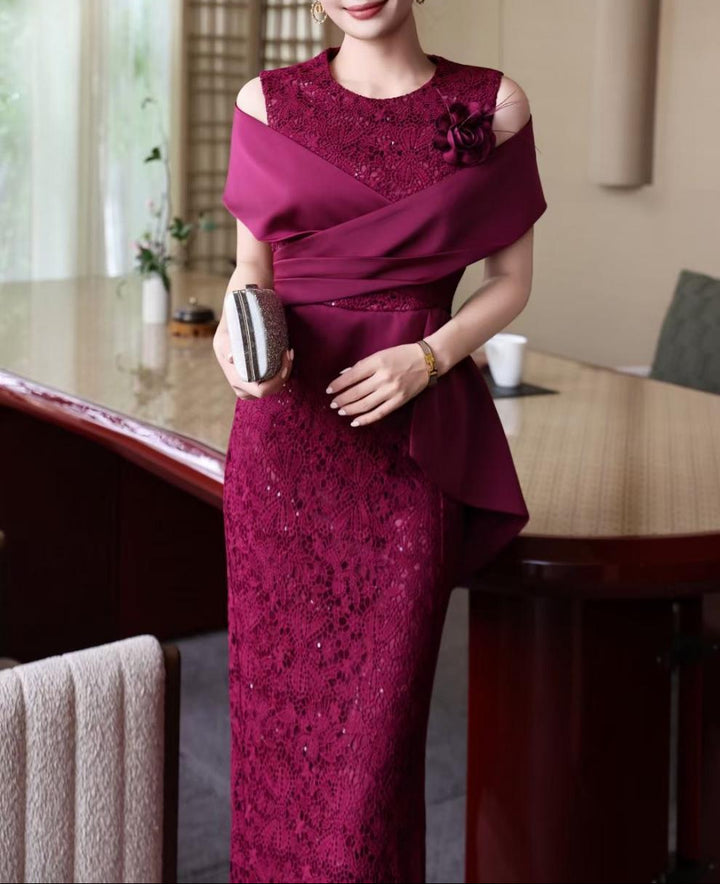 sequined lace dress with sculpted wrap bodice – RENÉ