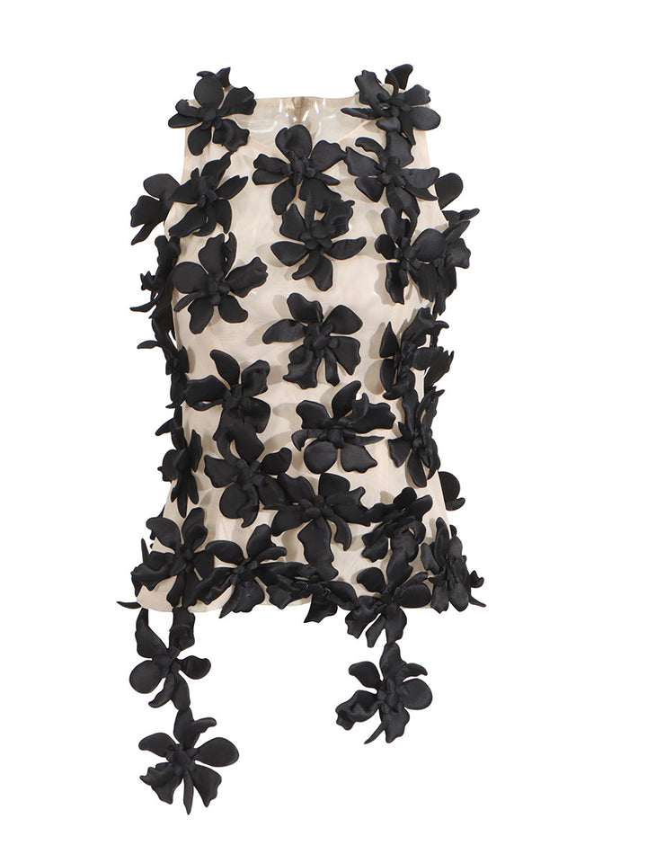 sleeveless mesh top with 3D floral appliqués – AMORAPI