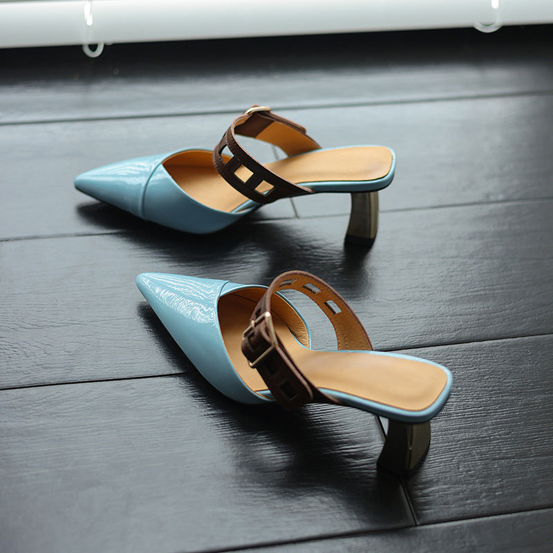 حذاء ميول مدبب بحزام بإبزيم وكعب سميك – نوفاكتو