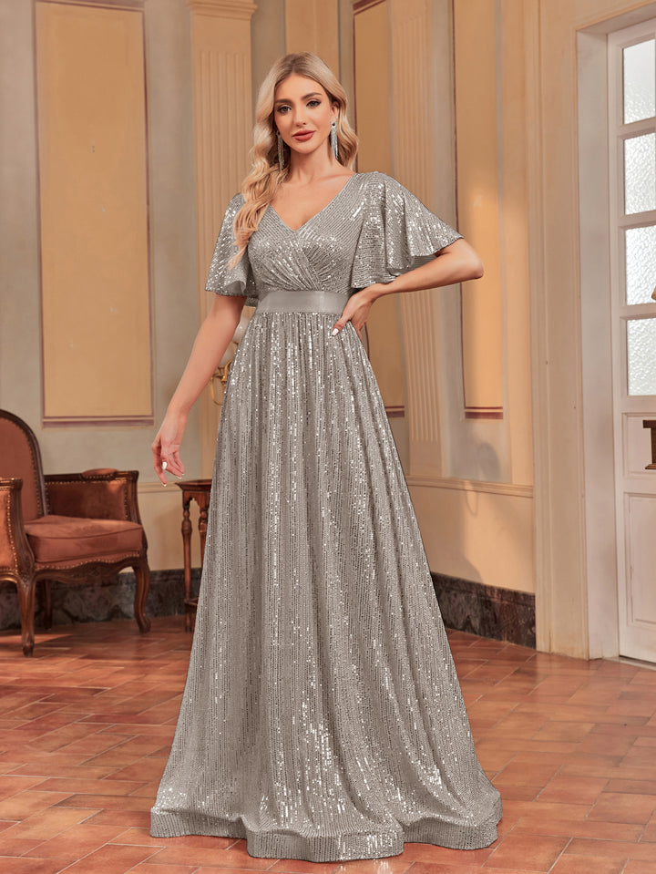 Geplooide top met uitlopende mouwen en maxi-rok set met tailleband – Rosiny 