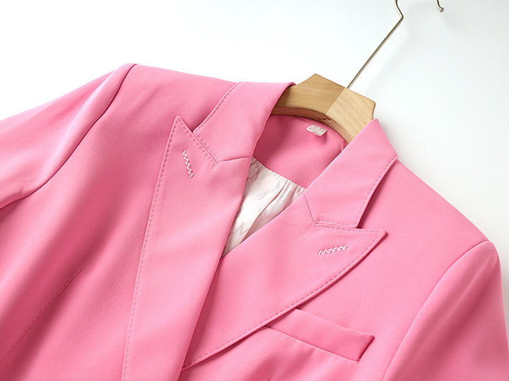 double-breasted tailored blazer in soft pink – ROSE