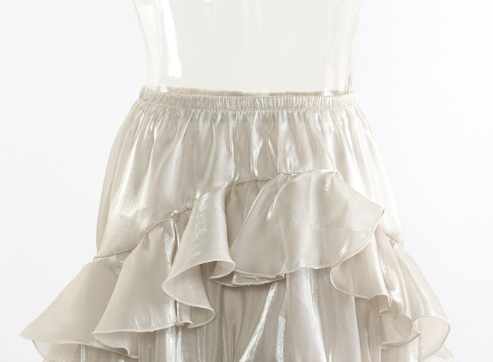 high-waist ruffled satin skirt with asymmetric hem – ELIORA
