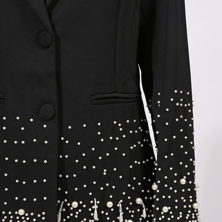 Embellished Tailored Blazer with Beaded Hem – PEARL