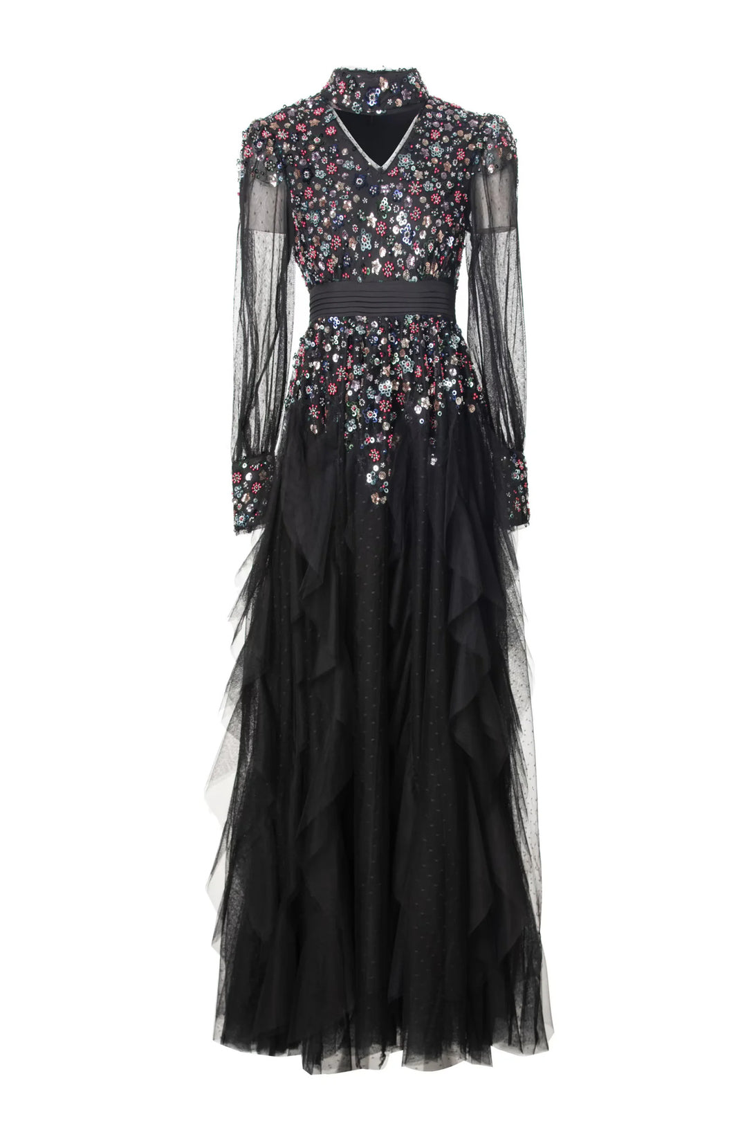 فستان تول بأكمام طويلة مع صدّار مزخرف – أورورا