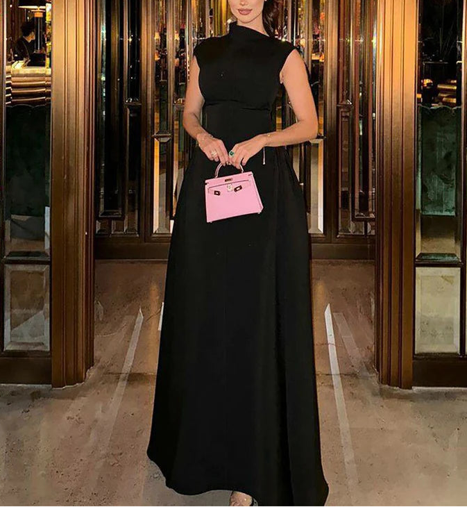 high-neck sculpted maxi dress with structured silhouette – SERENE