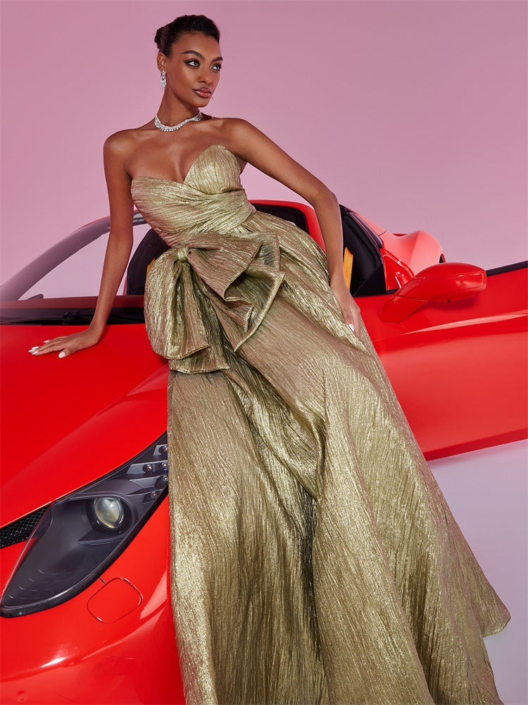 Geplooide top met uitlopende mouwen en maxi-rok set met tailleband – Rosiny 