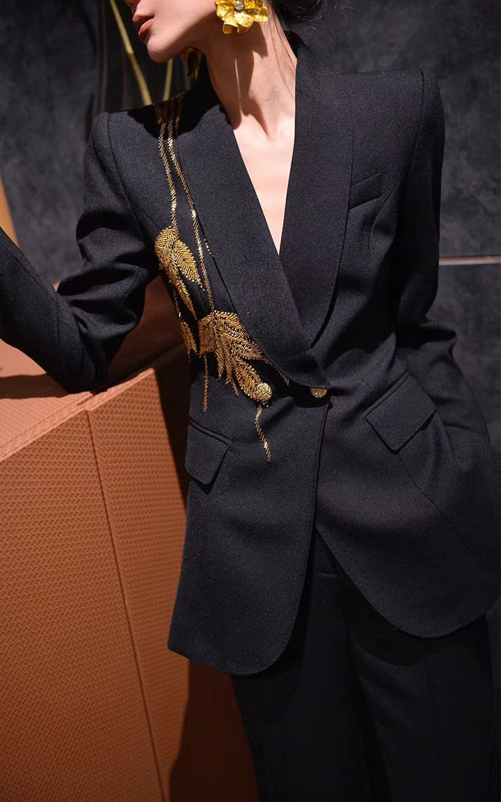 tailored flare pantsuit with structured peak lapels – AURORA