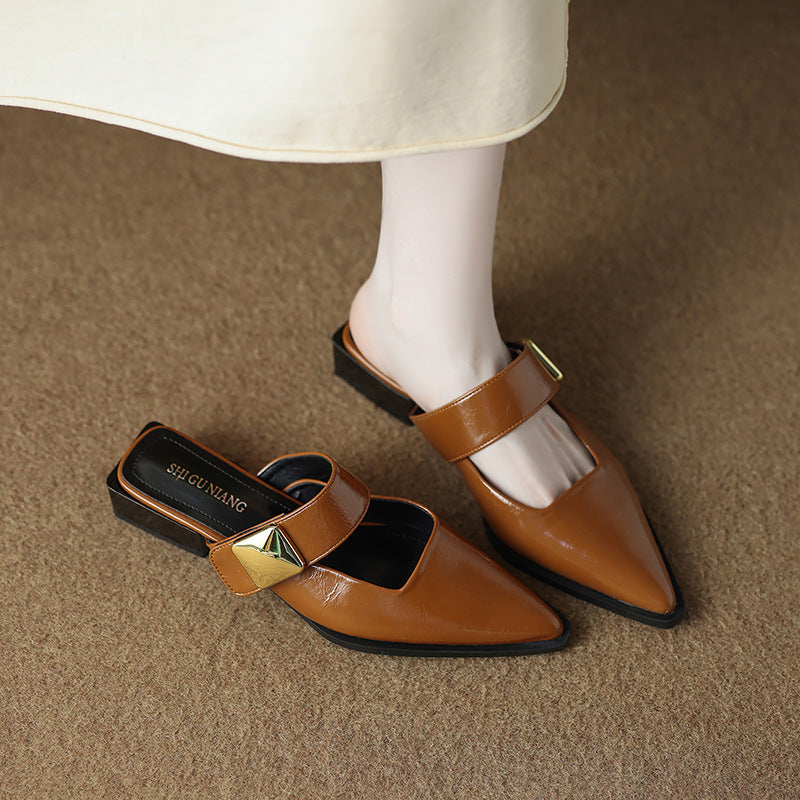 pointed-toe mule with wide strap & gold buckle – VERAXUL