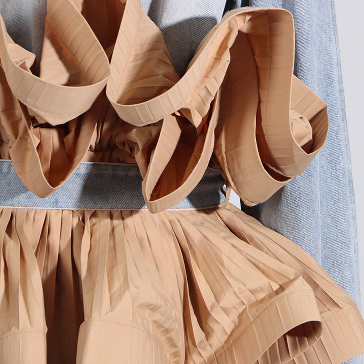 denim jacket with pleated contrast ruffles – ADELENKE