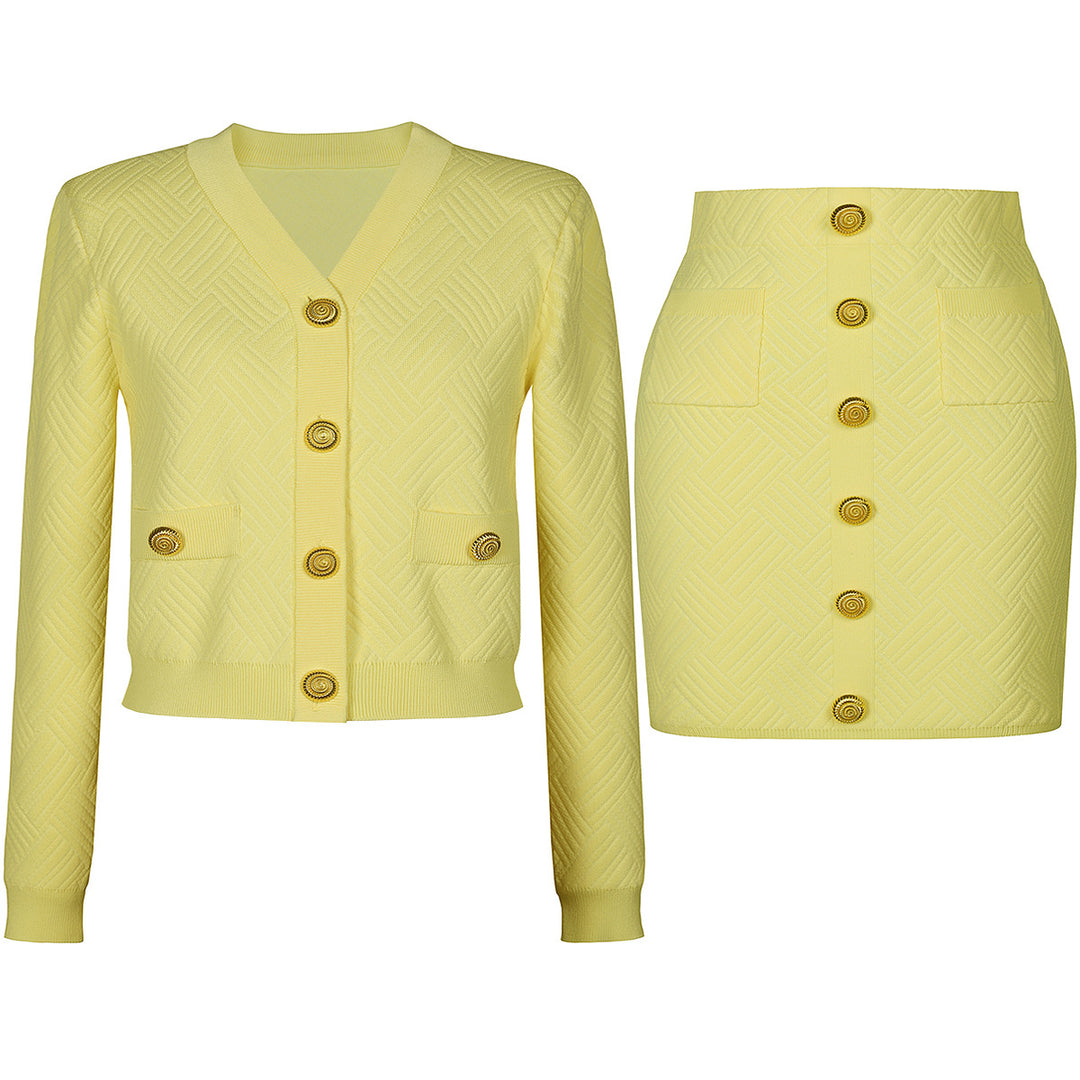 褶皱喇叭袖上衣和高腰裙套装，配腰带 – Rosiny 