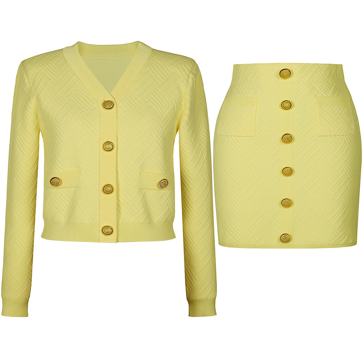 褶皱喇叭袖上衣和高腰裙套装，配腰带 – Rosiny 