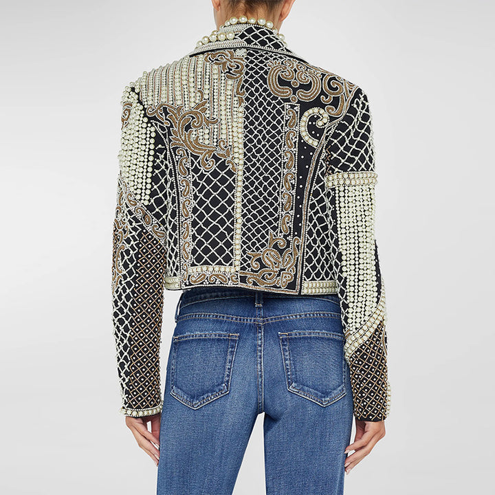 cropped jacket with pearl and sequin embellishments – AURORAZLI