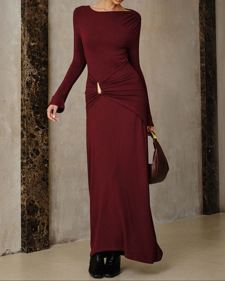 Haut à manches évasées plissées et ensemble jupe longue avec ceinture à la taille – Rosiny 