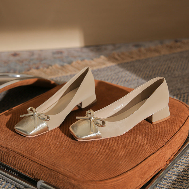 low block heel pumps with metallic bow accent - NORARLO