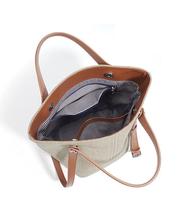 canvas tote bag with leather top handles - SIENAS