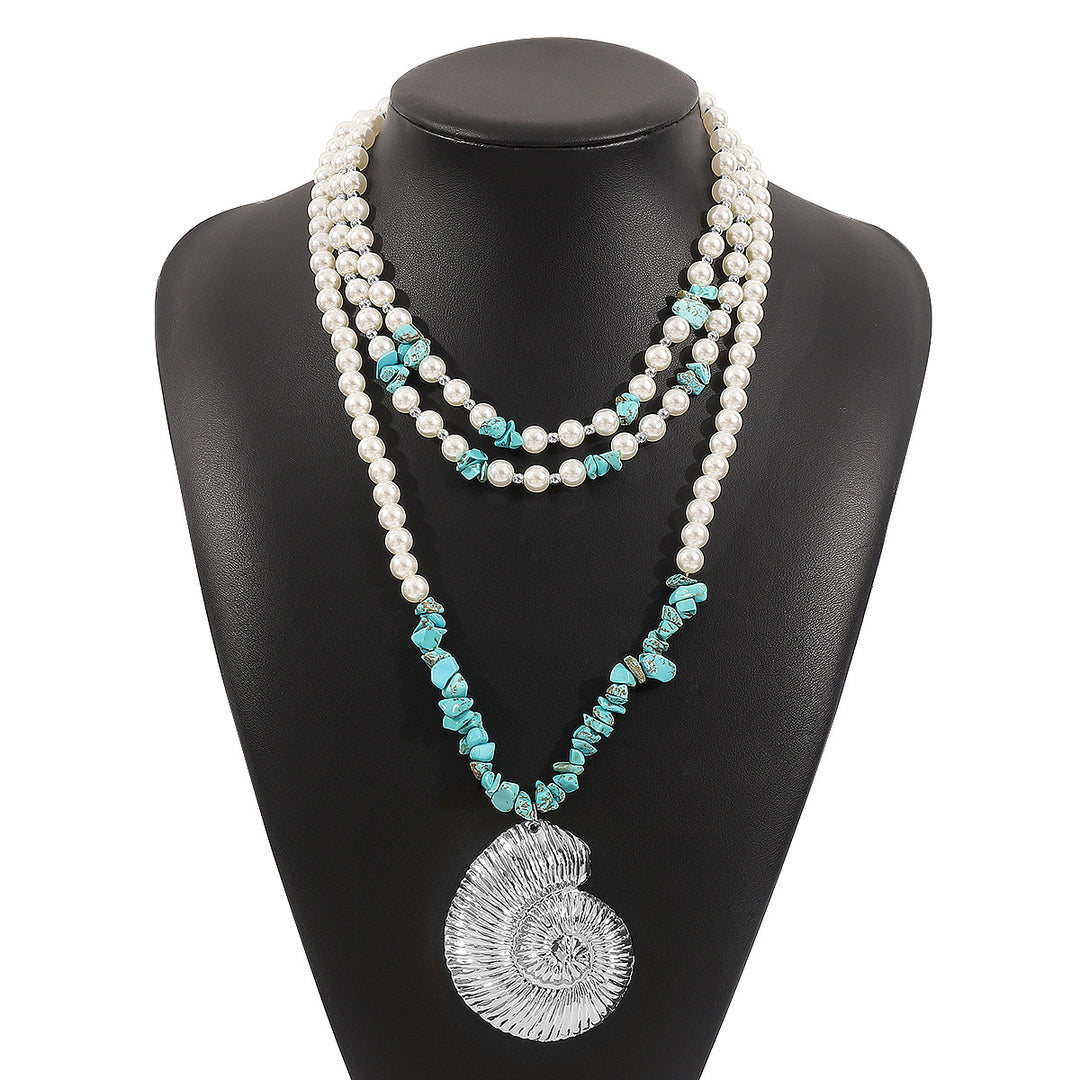 multi-layered pearl necklace with shell pendant - CORASIA
