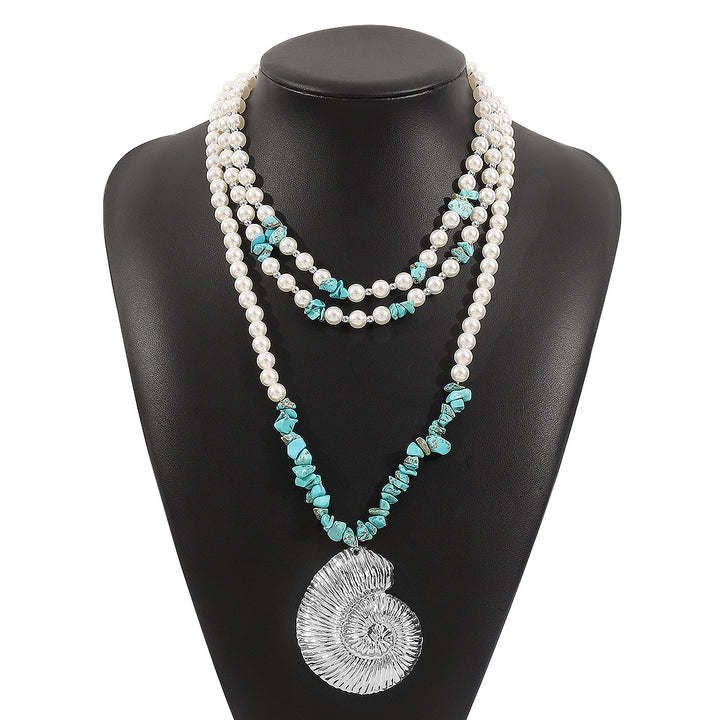 multi-layered pearl necklace with shell pendant - CORASIA