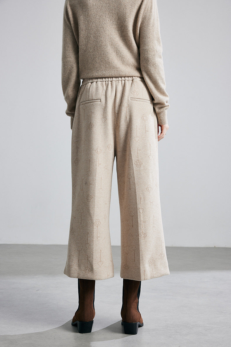 high-waist wide-leg cropped trousers with subtle jacquard texture – ELISE