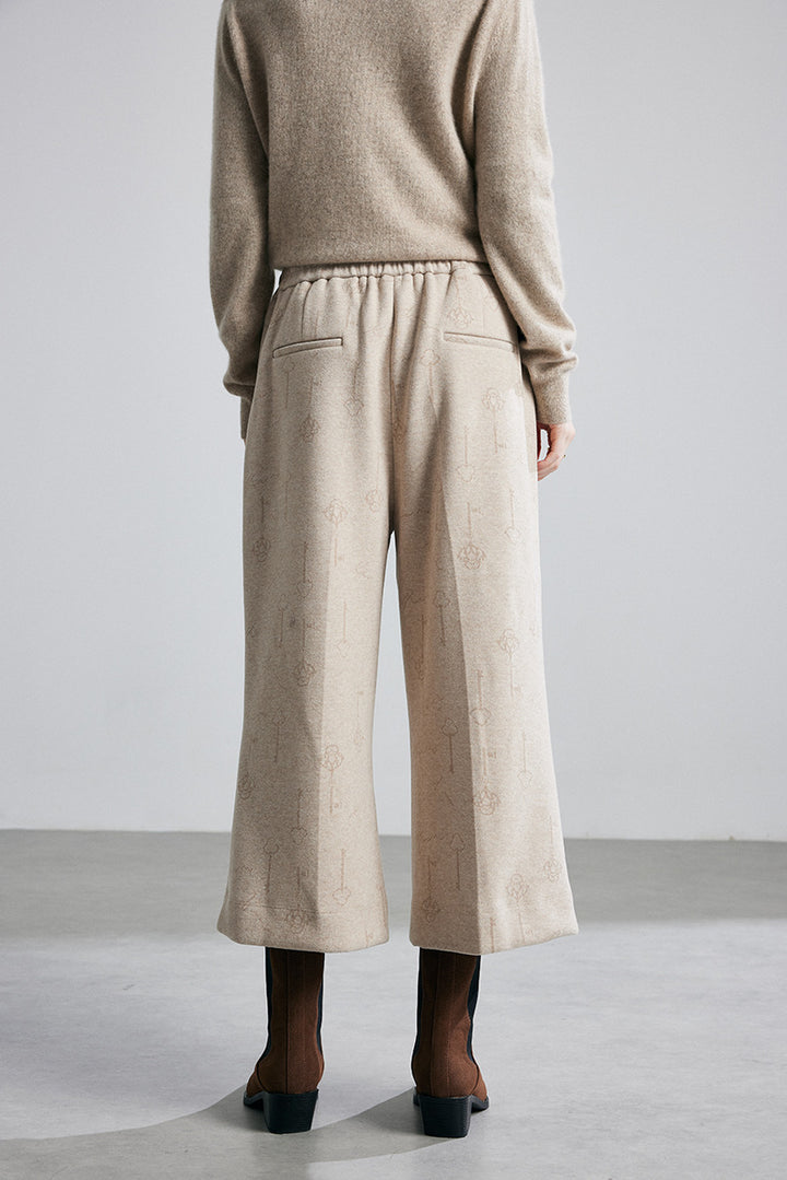 high-waist wide-leg cropped trousers with subtle jacquard texture – ELISE