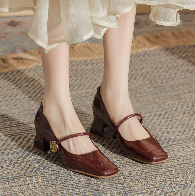 square-toe block heels with slim strap - ARIANRI