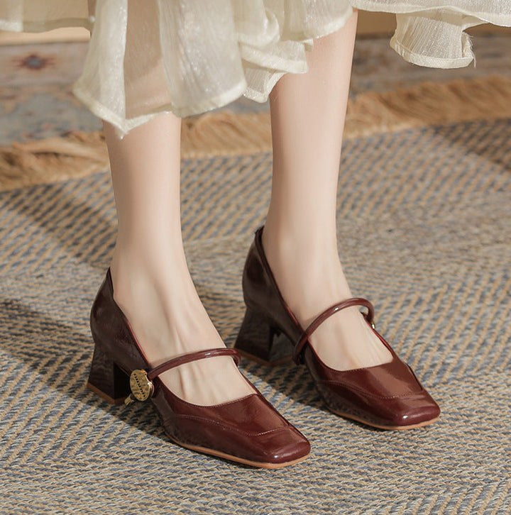 square-toe block heels with slim strap - ARIANRI