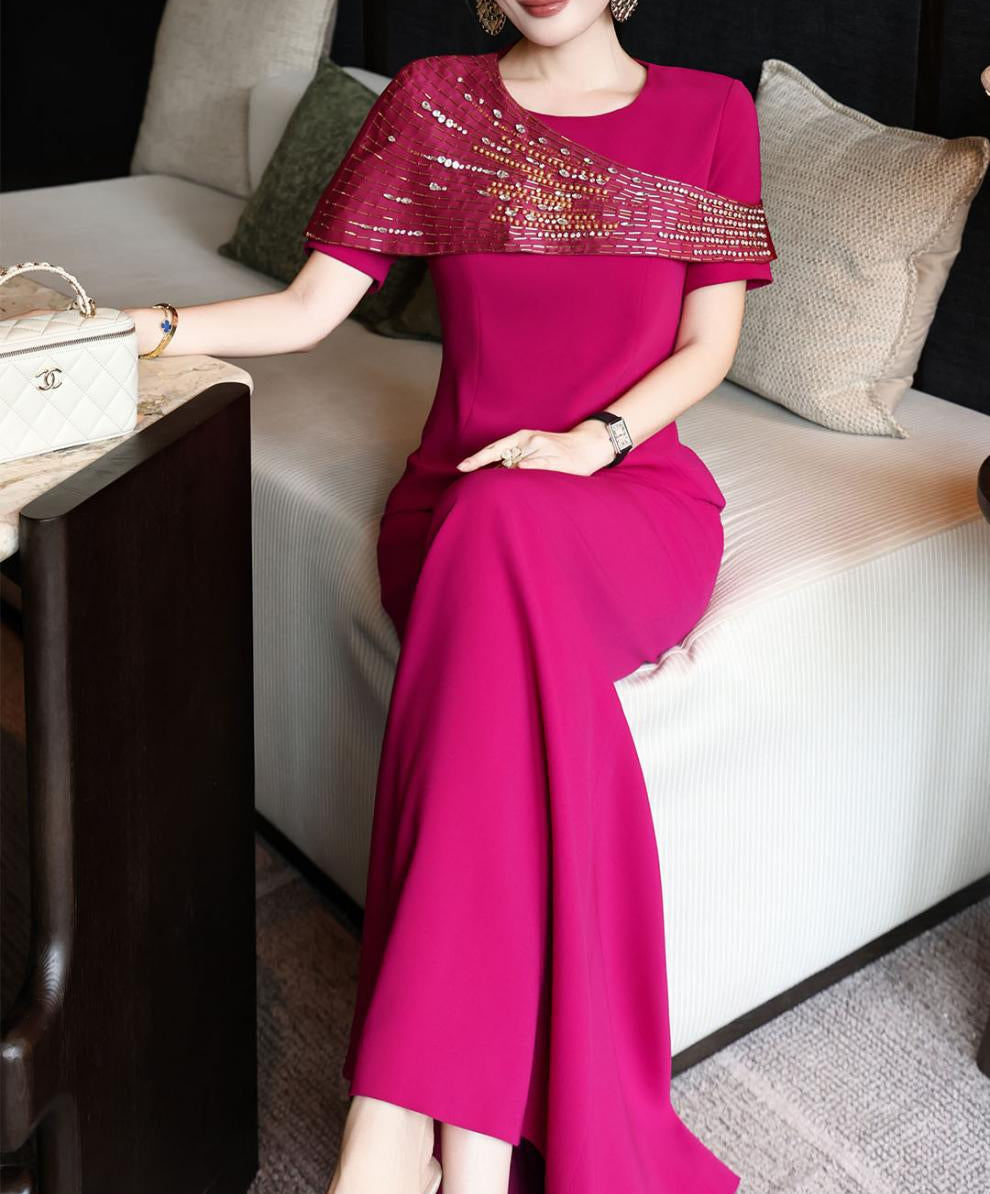 embellished draped shoulder gown – MARCELLIA