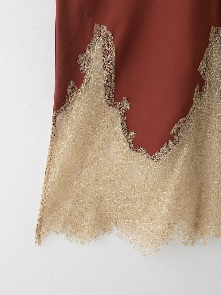 satin midi skirt with lace hem – SERAPHINE