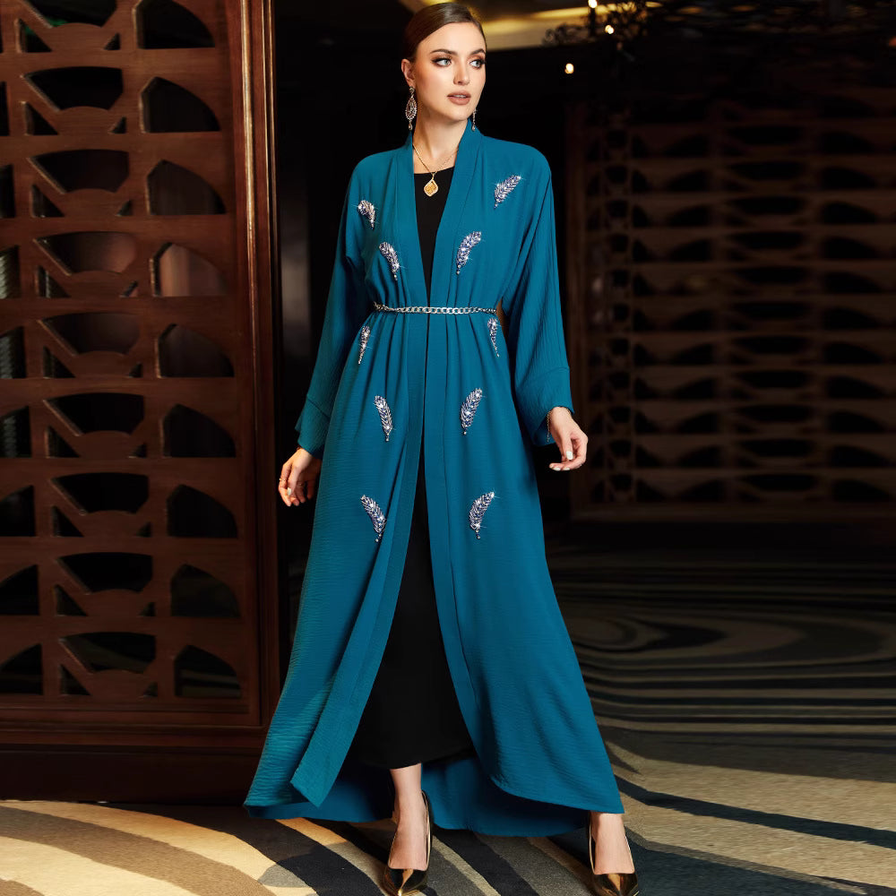 costume évasé sur mesure avec manches bouffantes en satin – VALENCIA 