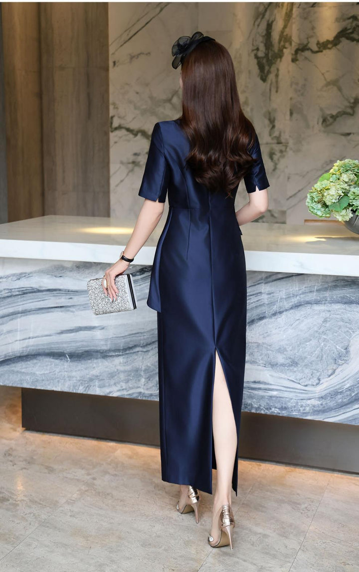 peplum midi dress with beaded floral applique – ASTRID